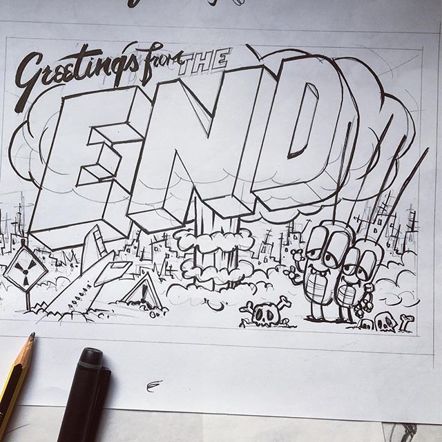 Little #sketch ‘Greetings from The End’ for exhibit @stolenspacegallery opens Thu 8th July #london,
